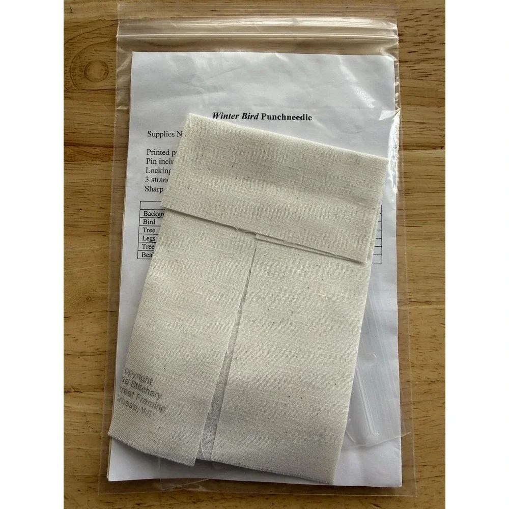 WINTER‎ BIRD Crosse Stitchery Punch Needle Embroidery w Fabric & Tin Pin Pack